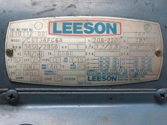 Leeson Electric C6T34FC6A 1 HP 3PH 208-230/460V 3450RPM Electric Motor