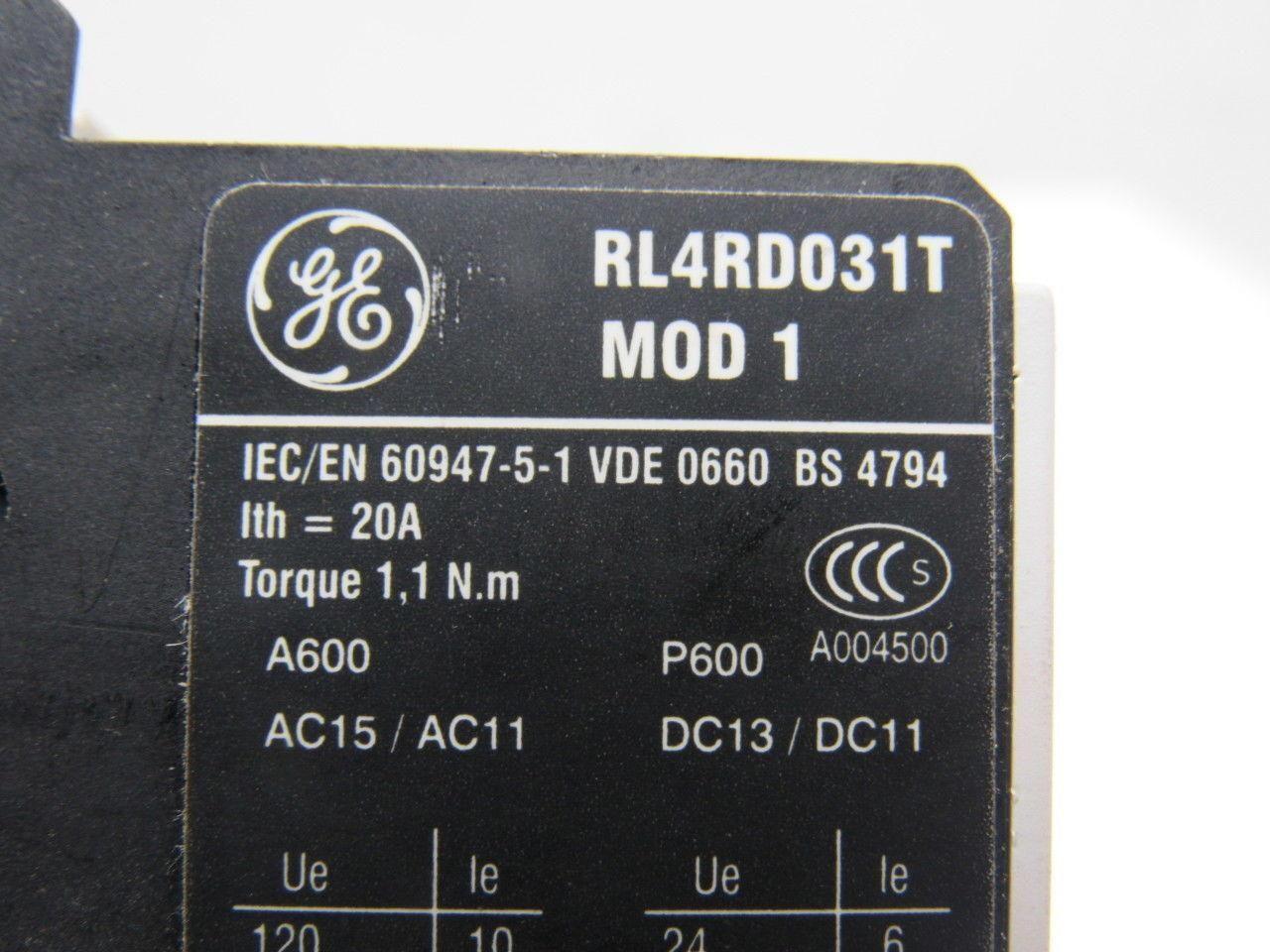 GE General Electric RL4RD031T Mod 1 24 VDC Coil Control Relay Contactor Lot of 3