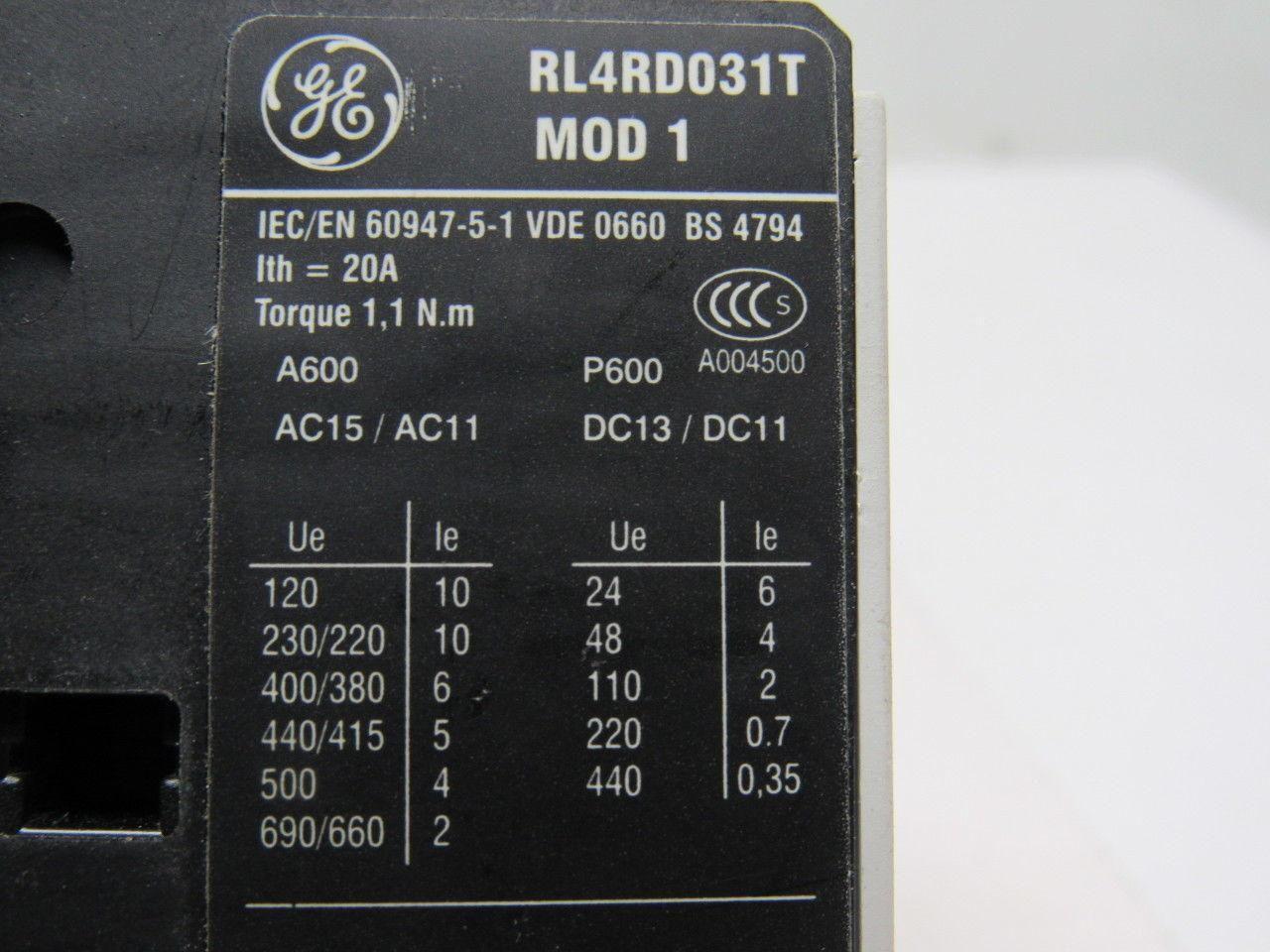 GE General Electric RL4RD031T Mod 1 24 VDC Coil Control Relay Contactor Lot of 3