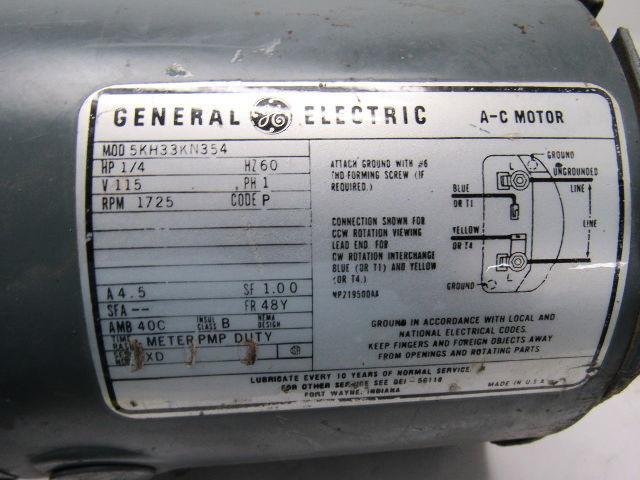 General Electric 5KH33KN354 1/4HP 1PH 115V 1725RPM Electric Motor