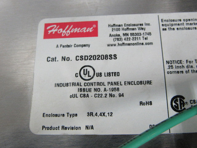 Hoffman CSD20208SS 20x20x8" Stainless Steel Electrical Enclosure W/Backplate