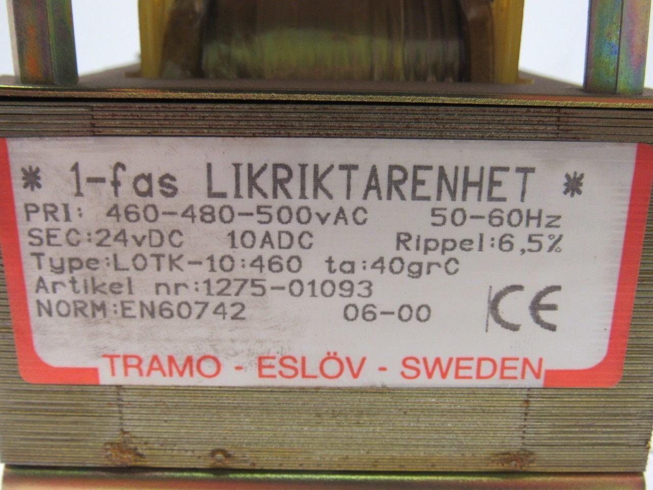Tramo Type LOTK-10:460 ta:40grc Transformer 460-480-500V Pri 24VDC Sec. 50/60HZ