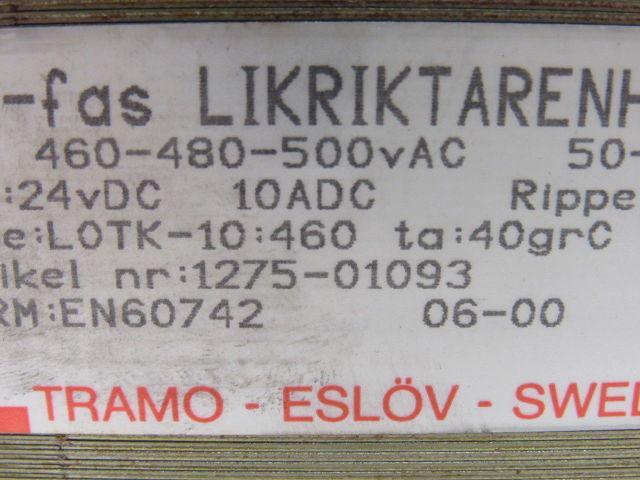 Tramo Type LOTK-10:460 ta:40grc Transformer 460-480-500V Pri 24VDC Sec. 50/60HZ