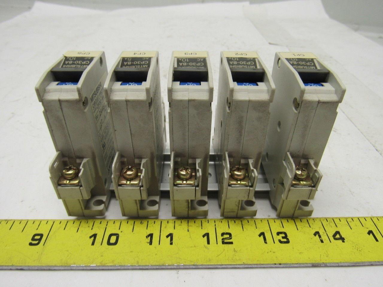 Mitsubishi Electric CP30-BA 1 Pole 10A Circuit Protector Din Rail Mount Lot of 5