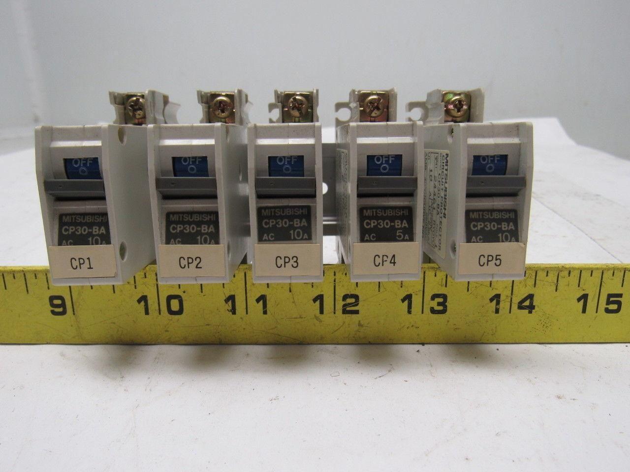 Mitsubishi Electric CP30-BA 1 Pole 10A Circuit Protector Din Rail Mount Lot of 5