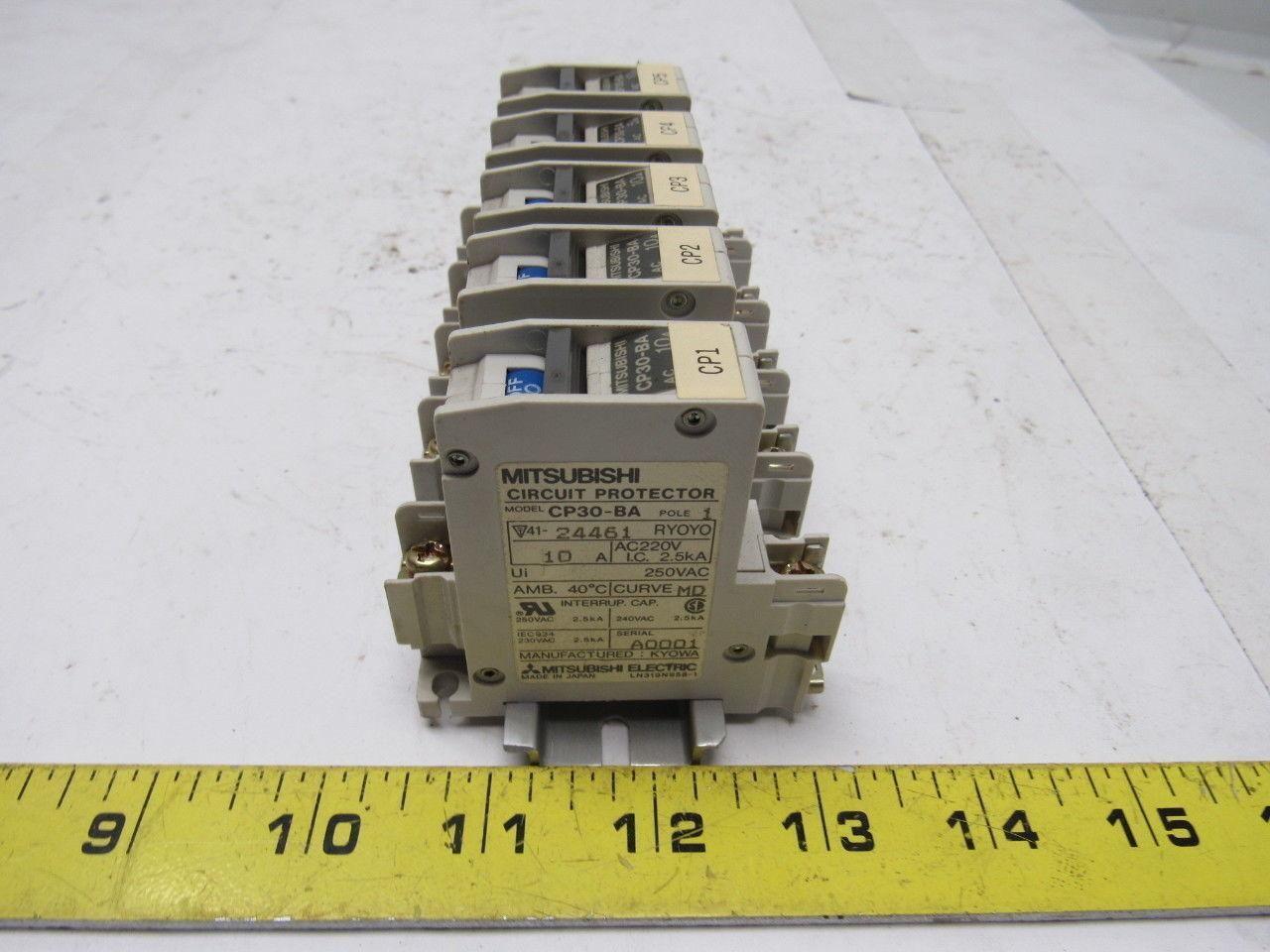 Mitsubishi Electric CP30-BA 1 Pole 10A Circuit Protector Din Rail Mount Lot of 5