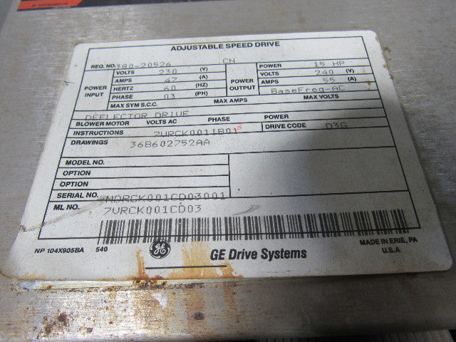 GE General Electric 7VRCK001CD03 Adjustable Speed Drive 15Hp 240V 55A