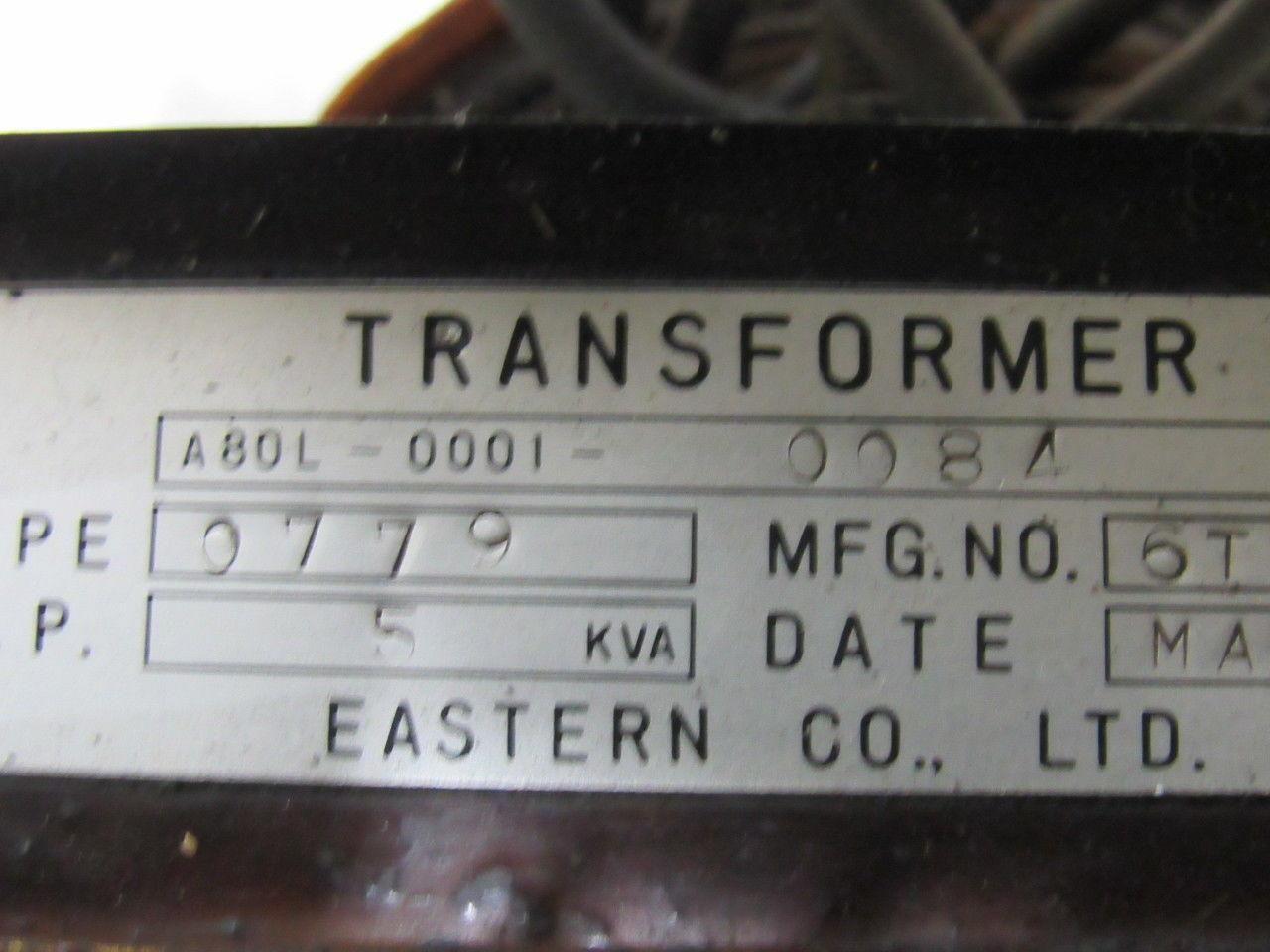 Eastern Co. A80L-0001-0084 5KVA Transformer Pri 190-230/275V Sec.18-60-90-120V