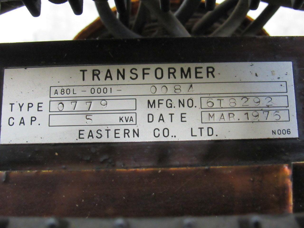 Eastern Co. A80L-0001-0084 5KVA Transformer Pri 190-230/275V Sec.18-60-90-120V