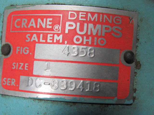 Crane Deming 4358 Centrifugal Pump 1.5"x 1"NPT 1/2Hp 230/460V 3PH K48CY Motor