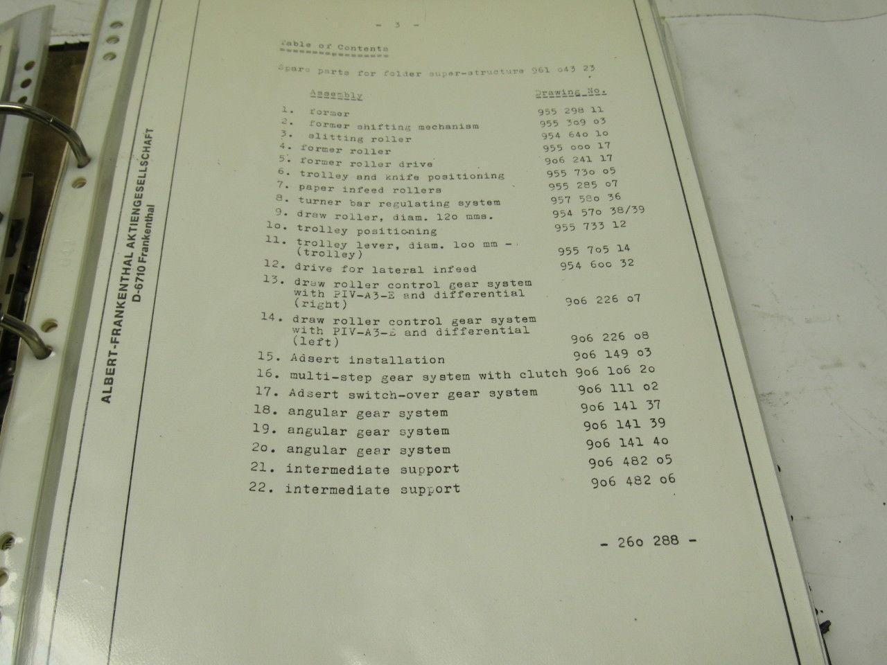 Albert Frankenthal Folder Superstructure Spare Parts Catalogue & Assembly Hints