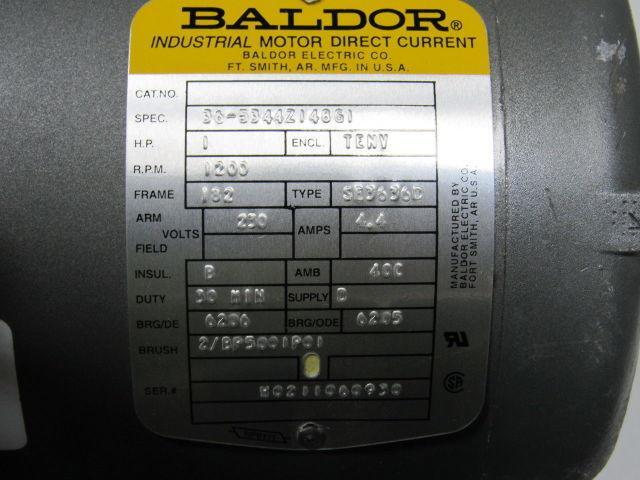 Baldor 1Hp DC Electric Motor 230VDC 182 Frame 1200 RPM