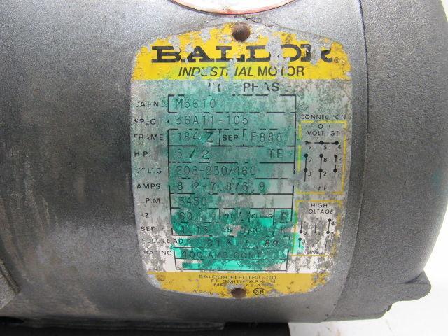 Baldor M3610 3/2 Hp Extended Shaft 7/8" 5" Long AC Motor 208-230/460 3450 RPM