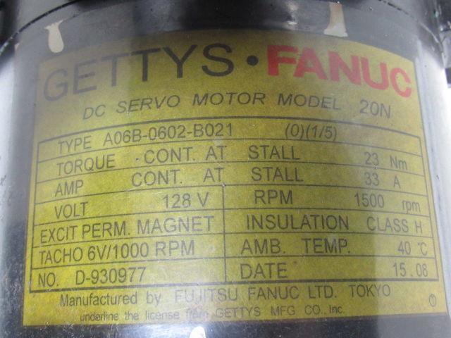 Getty Fanuc 20N 128VDC Servo Motor From Mazak M-5 Lathe 1500 RPM A06B-0602-B021