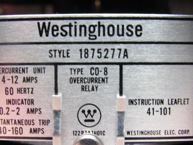 Westinghouse Style 1875277A Type C0-8 Over Load Relay Instantaneous 40-160A