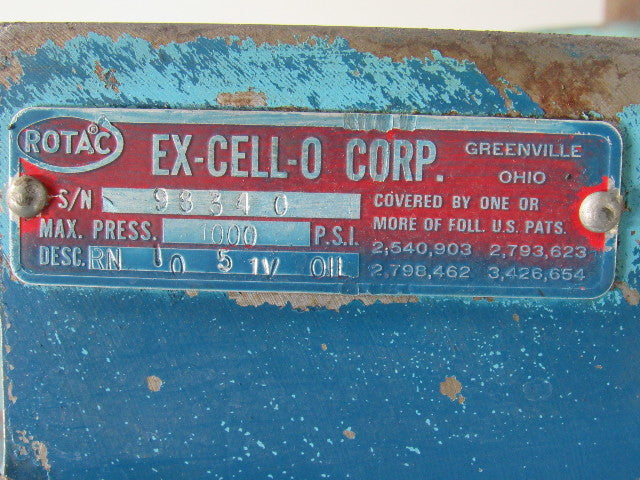 EXCELLO ROTAC RN 10 5 1V OIL Hydraulic Rotary Actuator 1000PSI