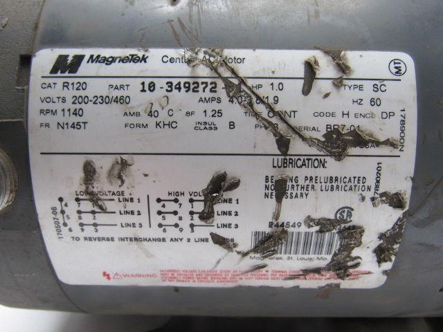Magnetek 10-349272 R120 1HP Electric Motor 208-230/460V 1140RPM 3PH N145T Frame