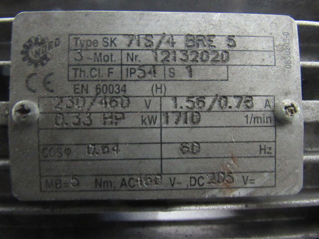 Nord Drive Systems 1282AFB-71S/4 BRE5 46.19:1 Ratio 1/3Hp Gear Speed Reducer