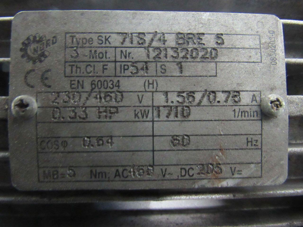 Nord Drive Systems 1282AFB-71S/4 BRE5 46.19:1 Ratio 1/3Hp Gear Speed Reducer