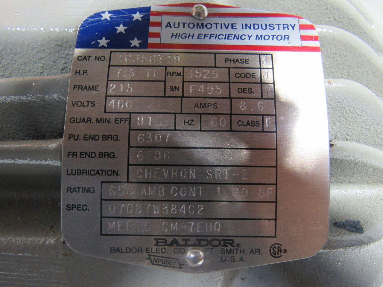 Baldor 1G356719 7-1/2HP Automotive Industry Electric Motor 460V 3245RPM 215Frame