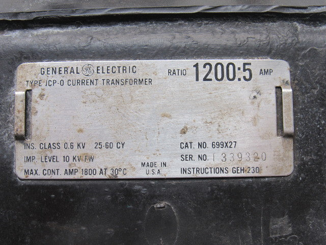 GE General Electric 699X27 Type JPC-O Current Transformer 1200:5 Ratio 60Hz