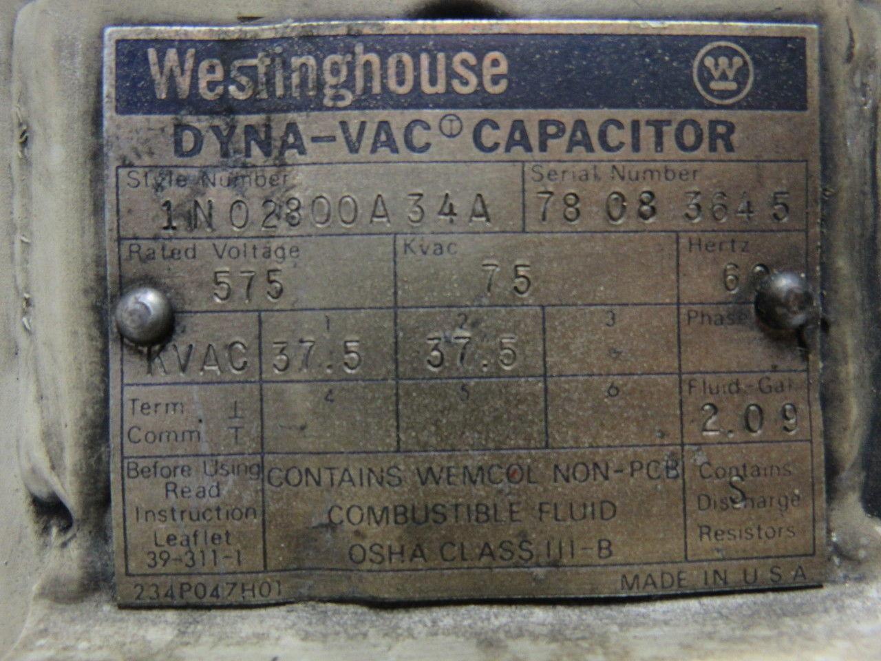 Westinghouse 1N02800A34A FILM-VAR Capacitor 575V 75KV