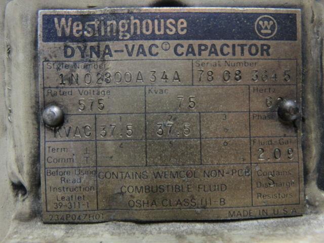 Westinghouse 1N02800A34A FILM-VAR Capacitor 575V 75KV