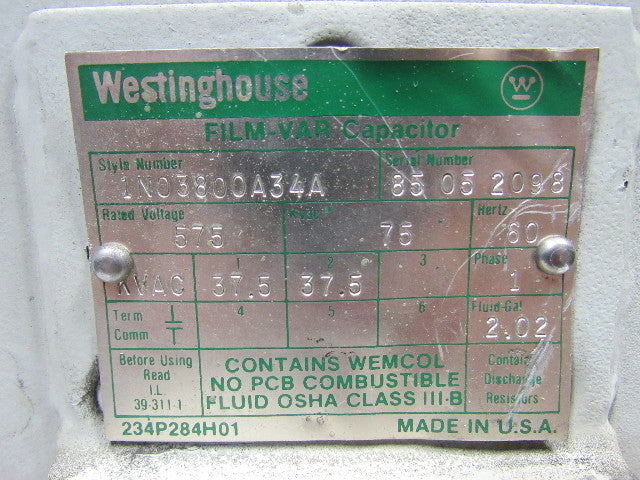Westinghouse 1N03800A34A Capacitor 575V 75KV