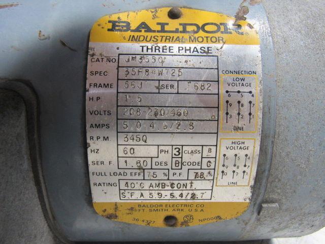Baldor JM3550 1-1/2HP Electric Motor 208-230/460V 3450 RPM 3PH 56J Frame