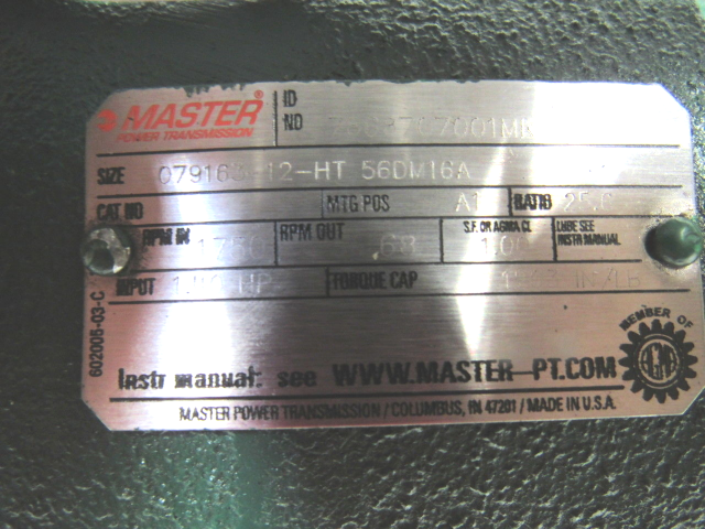 Master Power Transmission 56DM16A Inline Gearbox 25.6:1 Reducer 1.4Hp 68rpm 56C