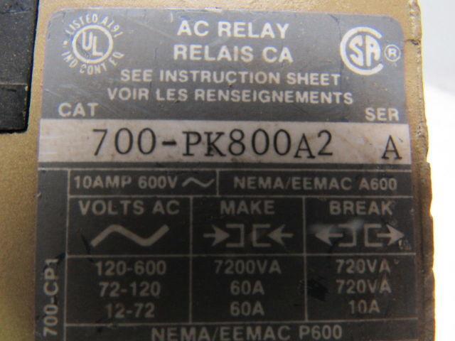 A-B Allen Bradley 700-PK800A2 Control Relay 230-240V Coil 56/60 Hz
