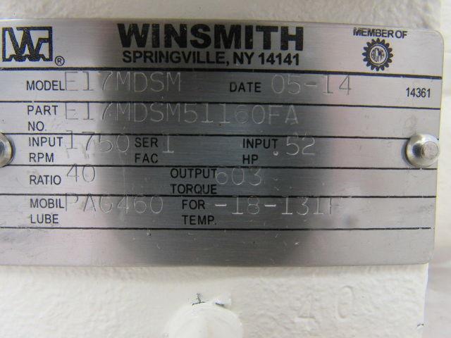 Winsmith E17MDSM51160FA Worm Gear Speed Reducer Hollow Output Shaft 40:1 Ratio