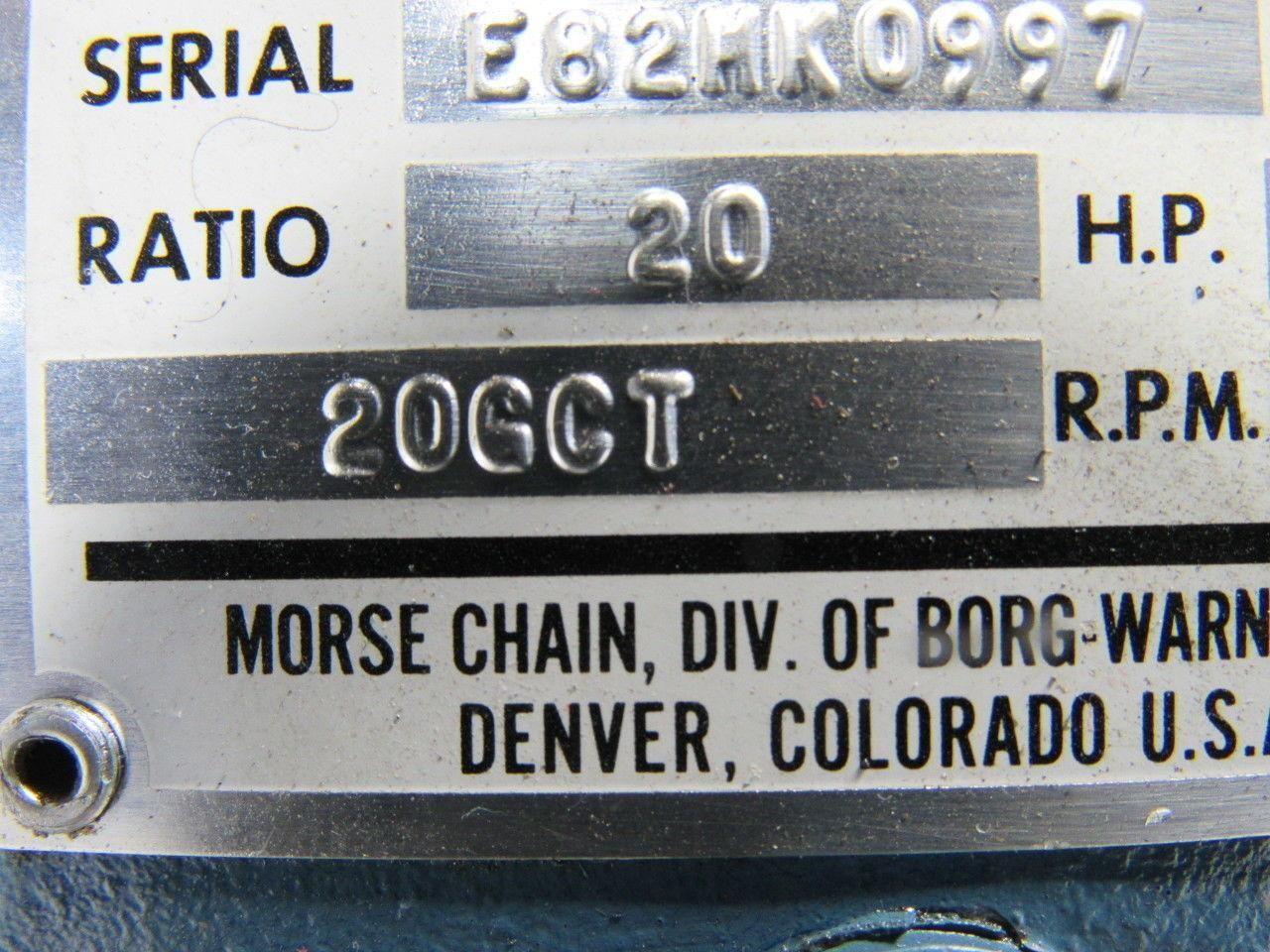 MORSE / LEESON 20GCT / C6T17NC2A 20:1 / 1/2HP Gearmotor 50/60Hz 3PH Cont. .99HP
