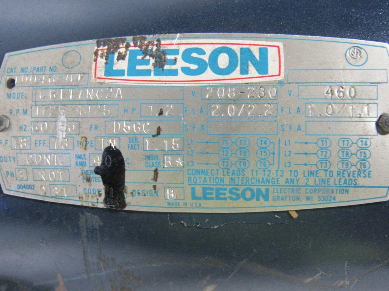MORSE / LEESON 20GCT / C6T17NC2A 20:1 / 1/2HP Gearmotor 50/60Hz 3PH Cont. .99HP