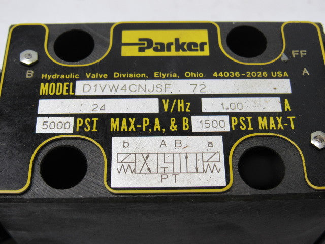 Parker D1VW4CNJSF 72 Hydraulic Directional Control Solenoid Valve 24V 5000PSI