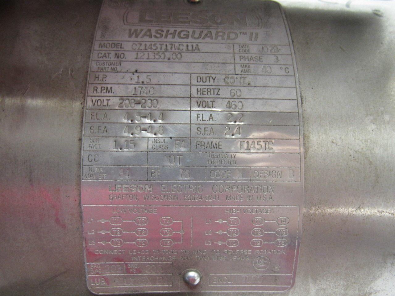 Leeson 121350.00 CZ145T17WC11A 1.5HP 1740RPM 208-230/460V 3PH Electric Motor