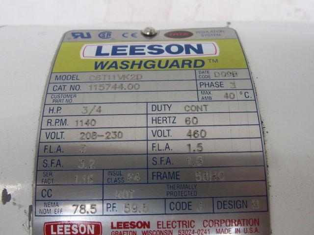 Leeson 115744.00 C6T11VK2D 3/4HP 1140RPM 208-230/460V 3PH Electric Motor