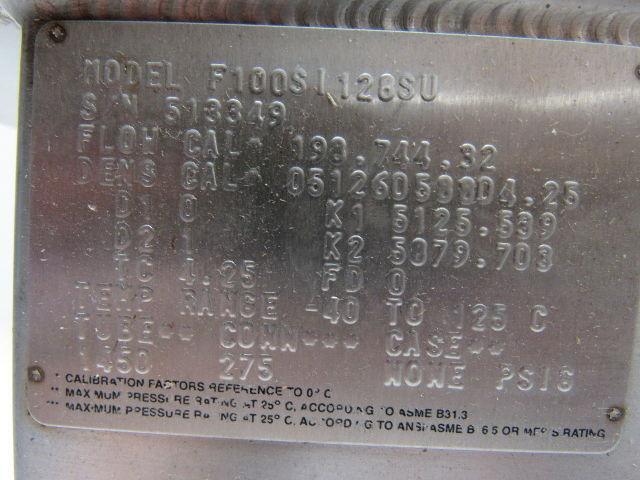 Micro Motion F100SI128SU Stainless Steel Mass Flow Sensor Tank 1" Flange