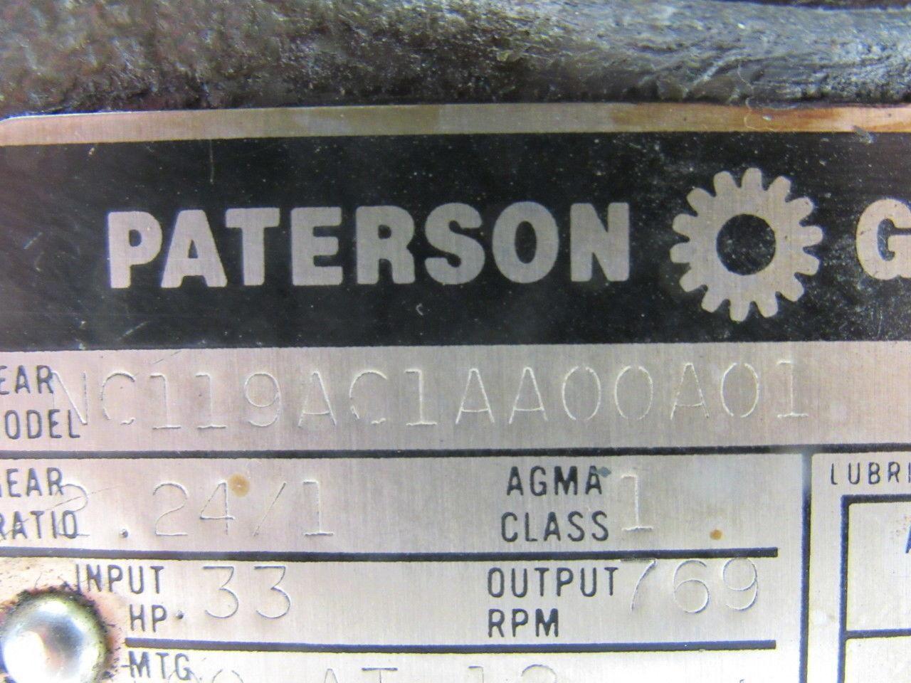 Paterson NC119AC1AA00A01 2.24/1 Gearmotor 769 Output RPM 1/3HP 208-230/460V 3PH
