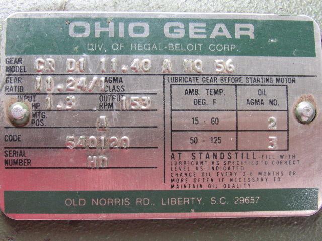 Ohio Gear CR D1 11.40 A MQ 56 Single Reduction Inline Gear Drive 11.24:1 Ratio