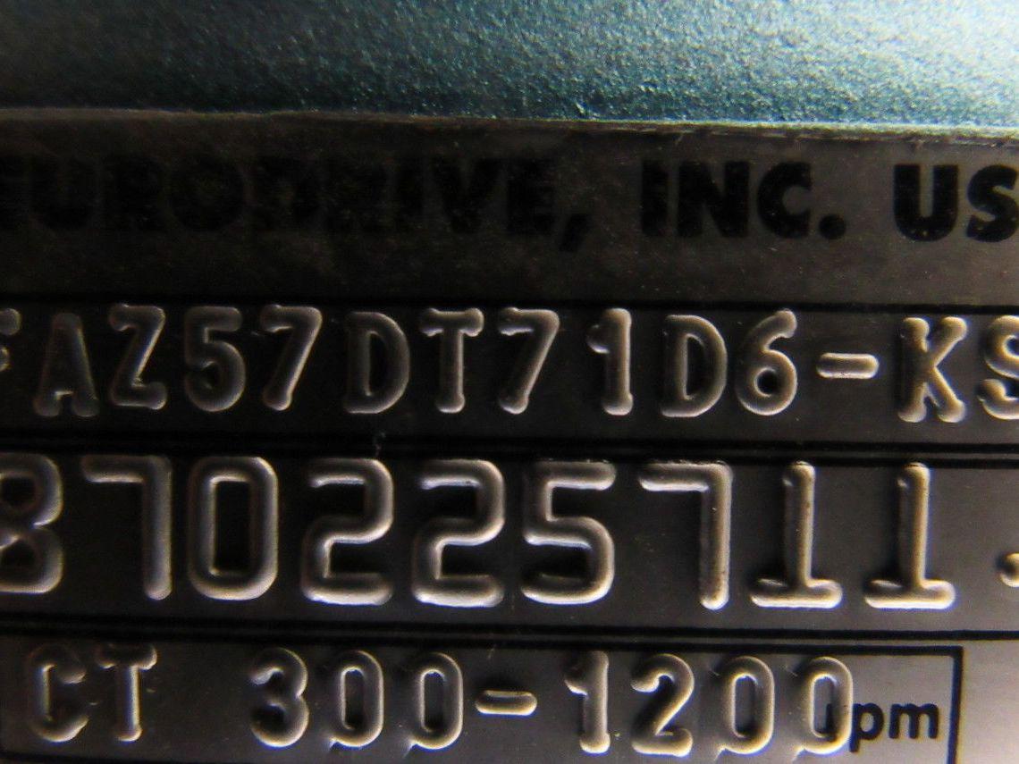 SEW-EURODRIVE FAZ57DT71D6-KS Gear Motor .33HP 3PH 230/460V 157.09:1 Ratio