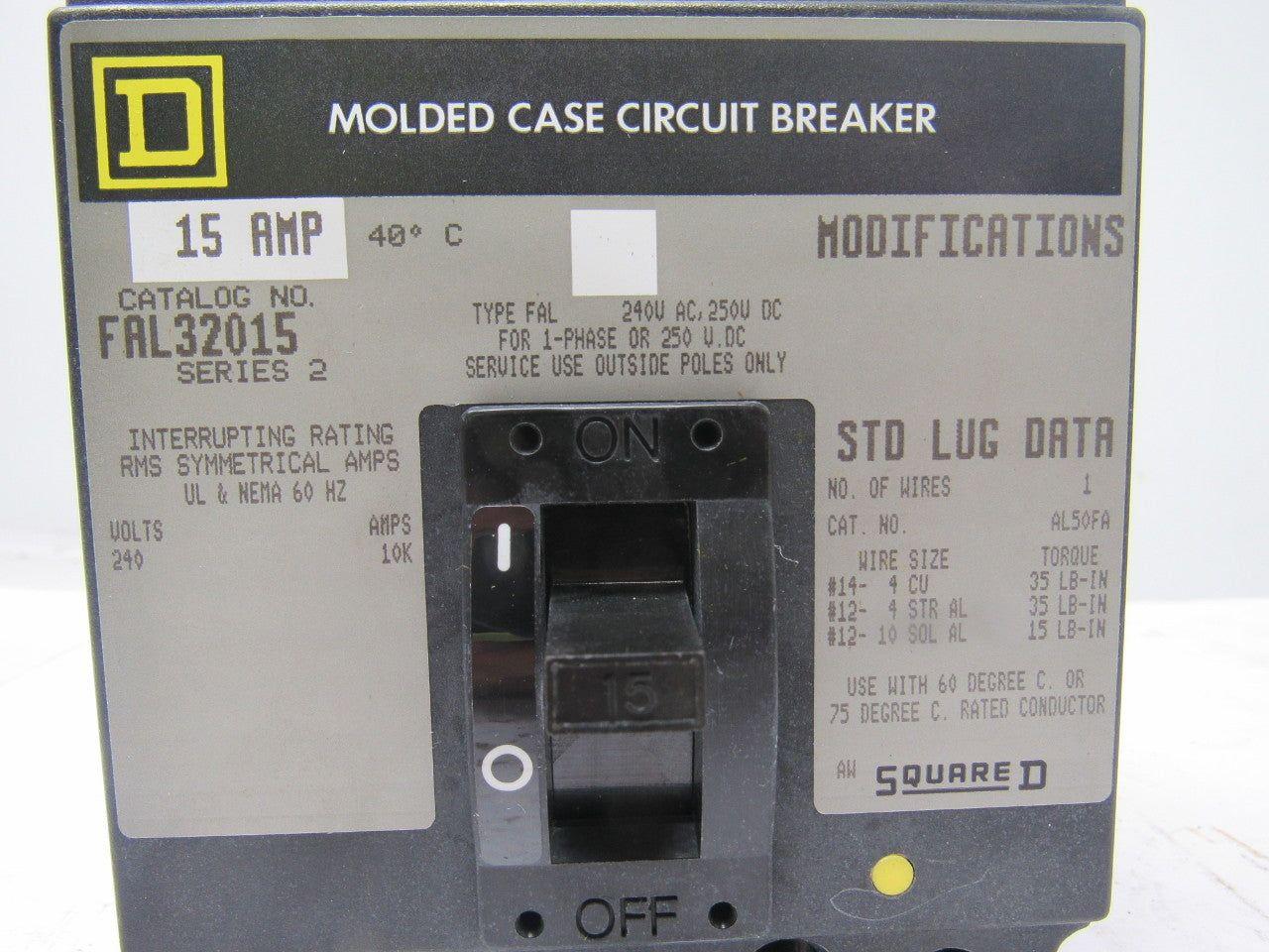 Square D FAL32015 15 Amp 240 VAC 250 VDC 3 Pole Molded Case Circuit Breaker