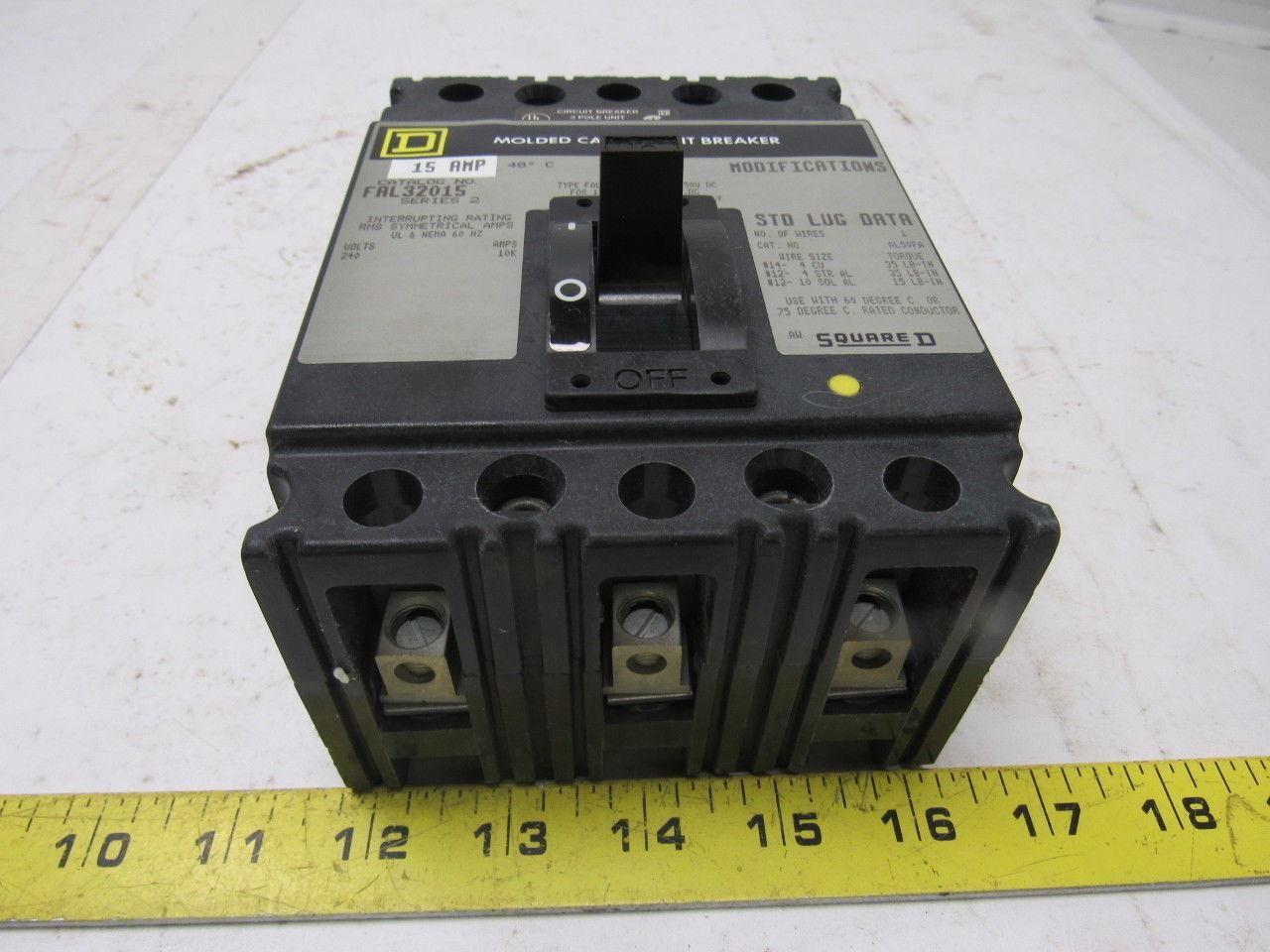 Square D FAL32015 15 Amp 240 VAC 250 VDC 3 Pole Molded Case Circuit Breaker