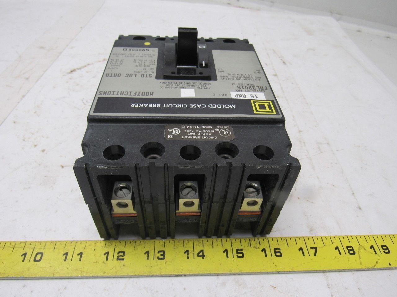 Square D FAL32015 15 Amp 240 VAC 250 VDC 3 Pole Molded Case Circuit Breaker