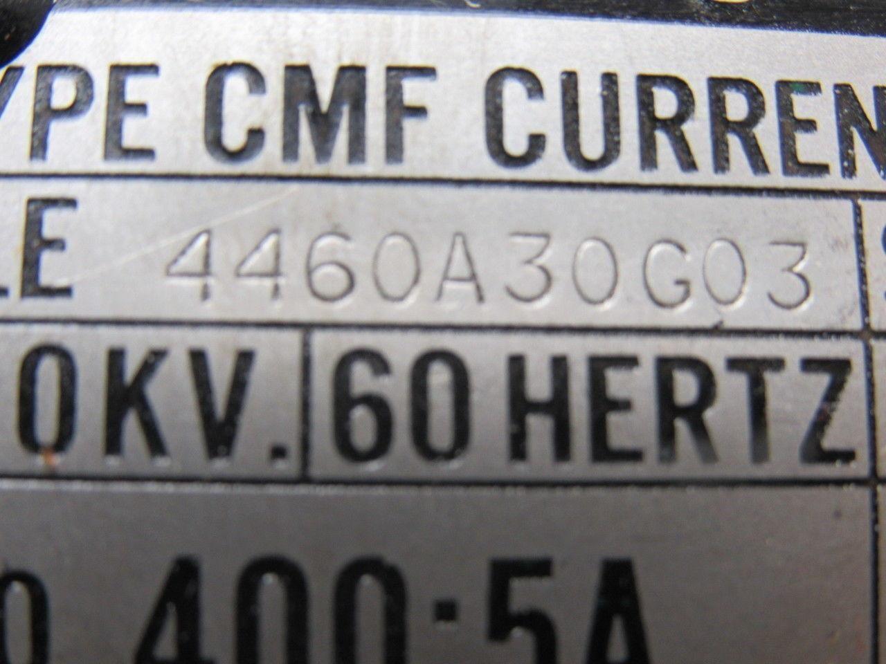 Westinghouse 4460A30G03 Type CMF 600V Current Transformer Ratio 400:5A