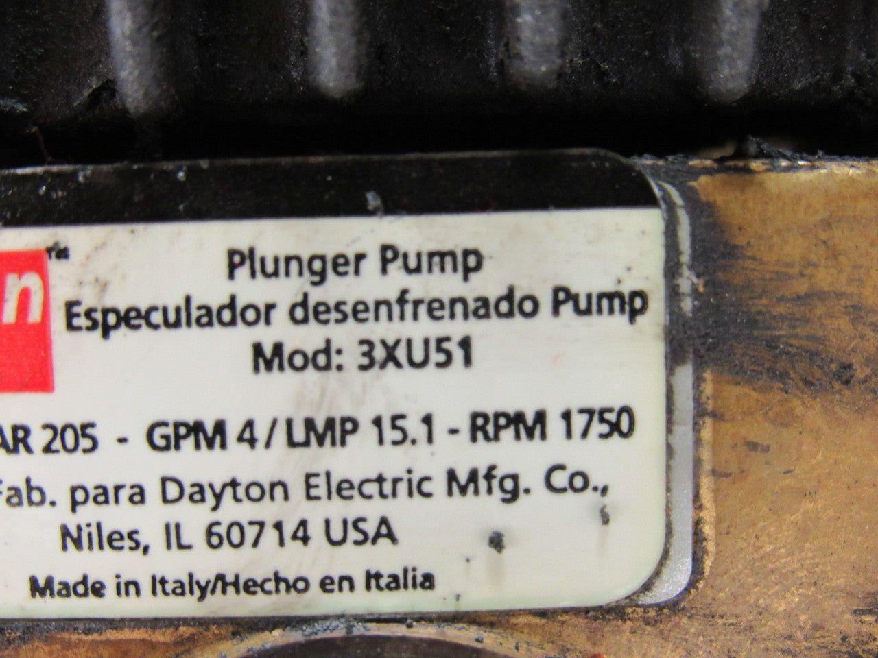 DAYTON 3XU51 4 GPM Plunger Pump 3000PSI 1750RPM Belt Drive 24mm Shaft