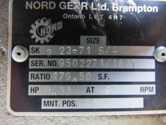 Nord Gear SK 2 23-71 S/4 Inline Foot Mount Gearmotor 179.50:1 Ratio 9RPM Out