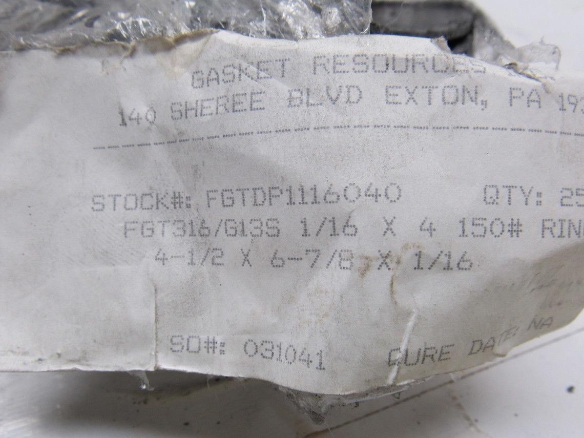 Durlon FGT316/G13S 4" 150# Flexible Graphite Ring Gasket 1/16" Thick Lot Of 25