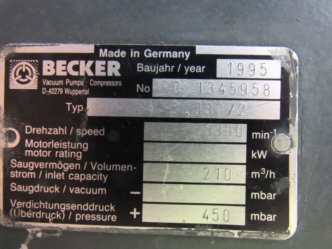 BECKER PUMP SV5.330/2 Pressure Pump 2 Stage 230/460V 450 mbar