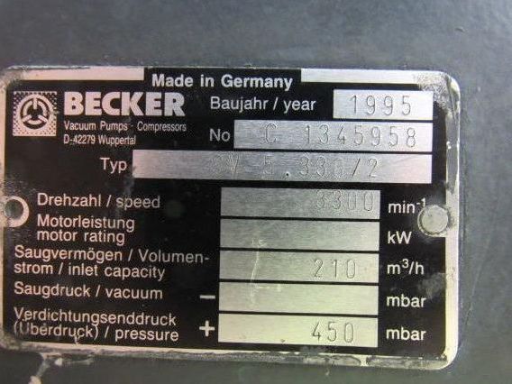 BECKER PUMP SV5.330/2 Pressure Pump 2 Stage 230/460V 450 mbar
